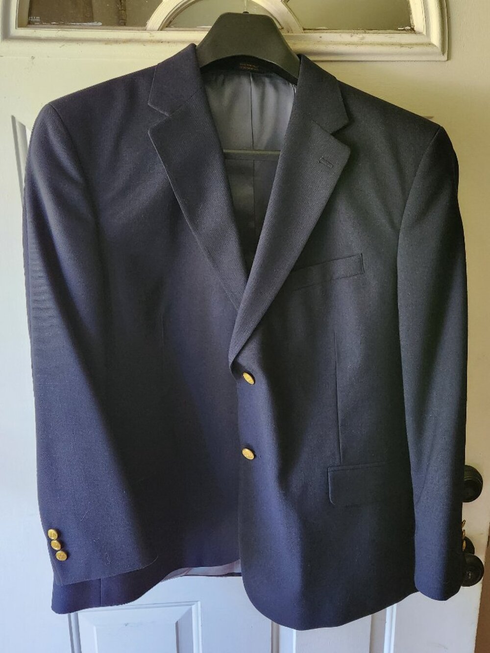 Stafford Men's Navy Blue Wool Blend Blazer Sport Coat Jacket Two Gold Button